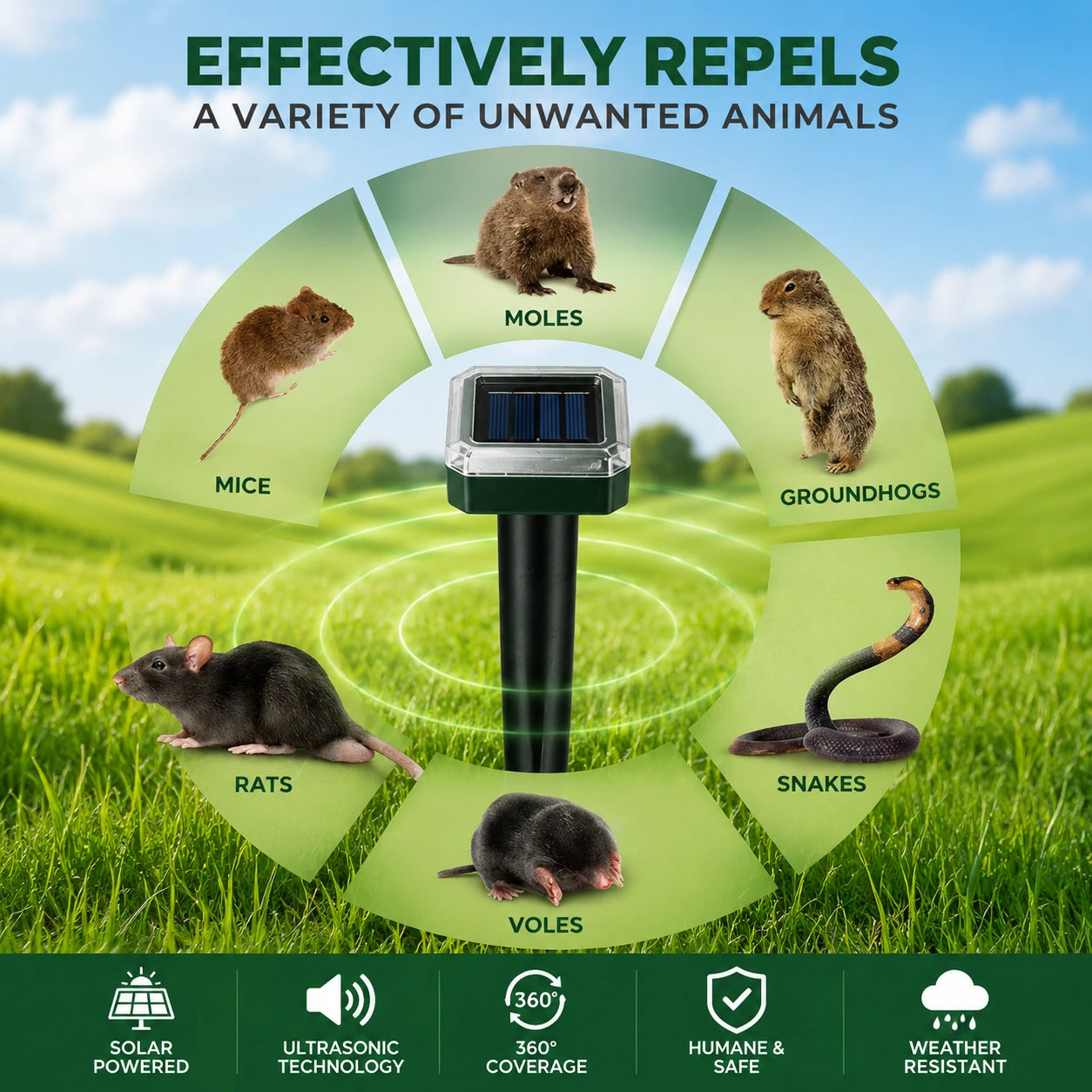 Solar Powered Waterproof Screw Mole Repellent