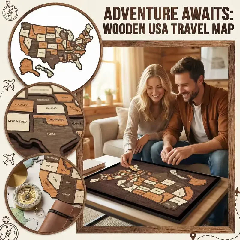 🔥Limited 49% off - USA Wooden Travel Map Puzzle for Adventure Lovers